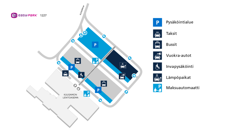 Kartta Kuusamon lentoaseman pysäköintialueesta