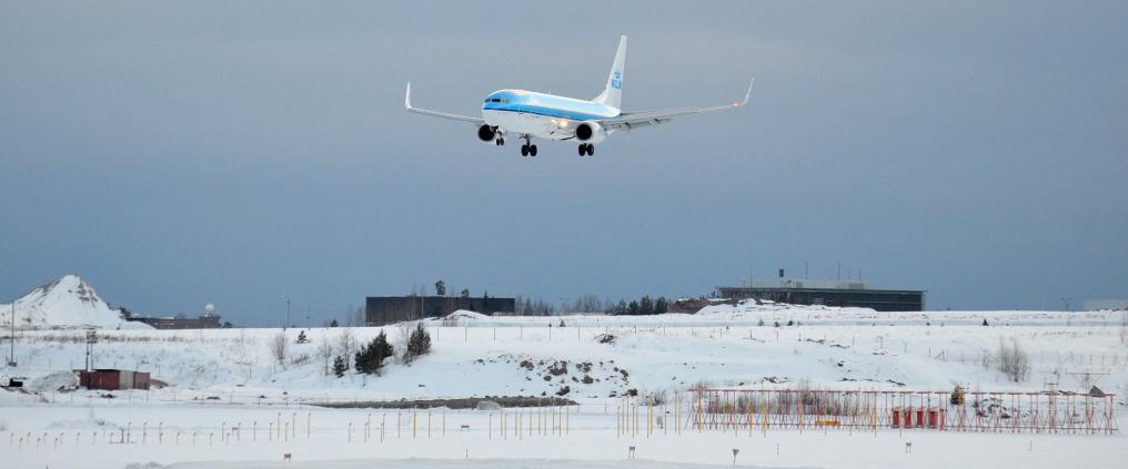 A KLM airplane landing.