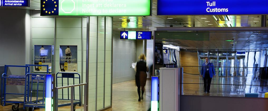 Customs area at Helsinki airport arrival 2B.