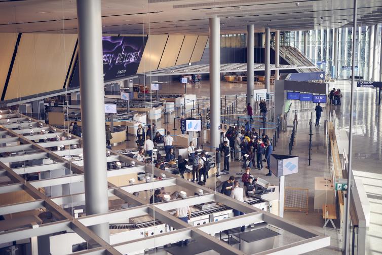 Transfer security control checkpoint at Helsinki Airport.