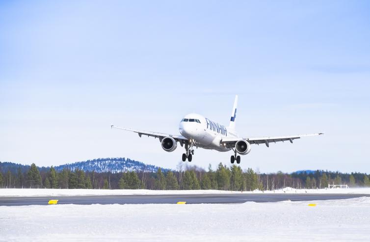 Finnair airplane taking off.