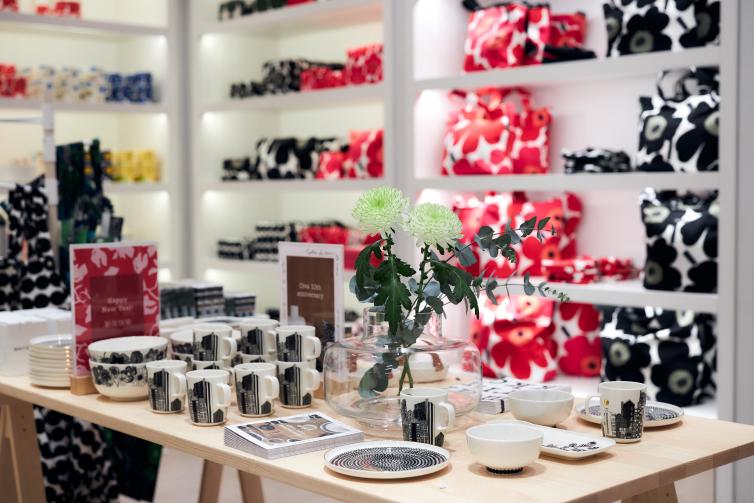 Flower printed products at Marimekko store.