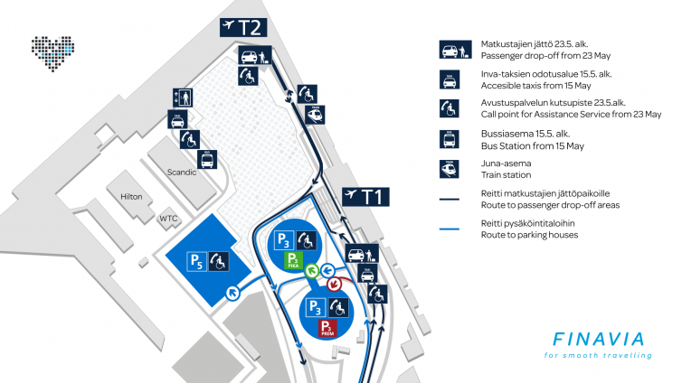 Helsinki Airport parking areas map.