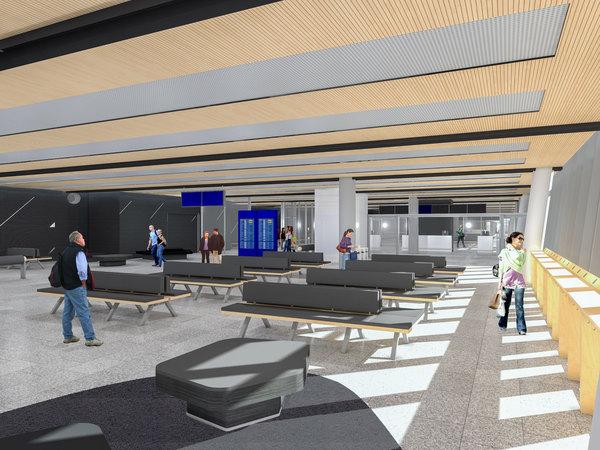 Sisäpuolelta Helsinki-Vantaan kehitysohjelman 34-36 porttialueen laajennus.