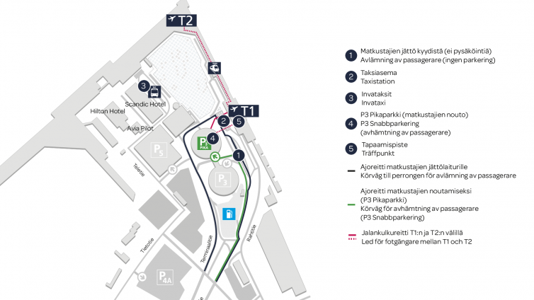 Helsinki-Vantaan väliaikaiset liikennejärjestelyt -kartta (ruotsi/suomi)