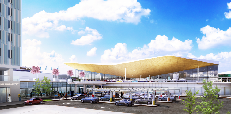 Multimodaali matkakeskus yhdistää liikennemuodot. Kuvassa taksit.