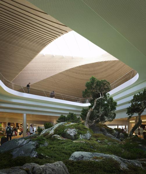 Luoto on koottu luonnonkivistä ja siinä näkyy suomalainen kasvillisuus.