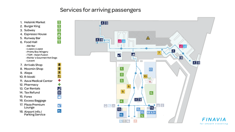 Map of arriving passengers at Helsinki Airport