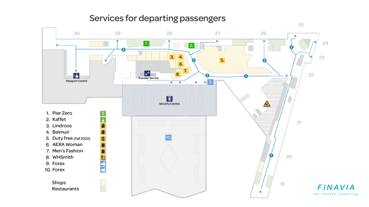 Map of departing passengers at Helsinki Airport