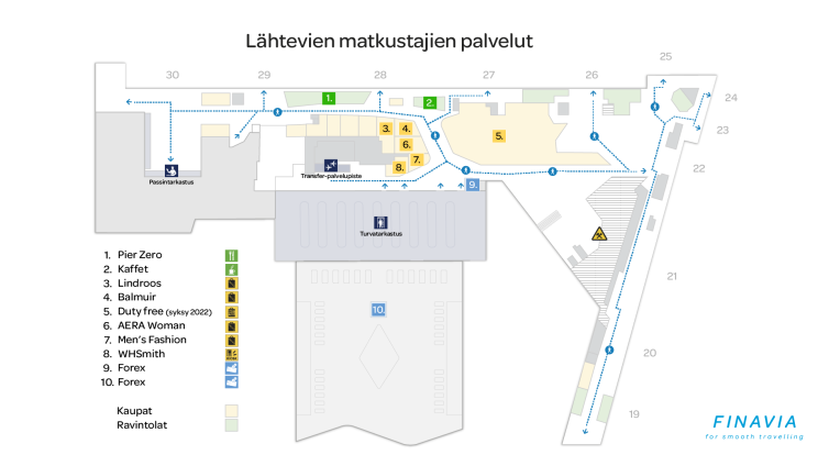 Helsinki-Vantaan terminaalin lähtevien matkustajien kartta