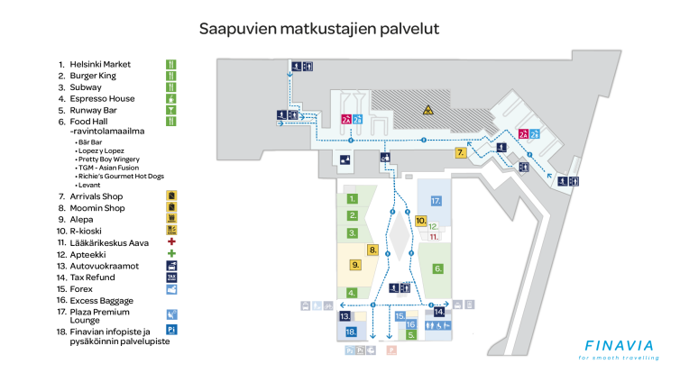 Helsinki-Vantaan terminaalin saapuvien matkustajien kartta
