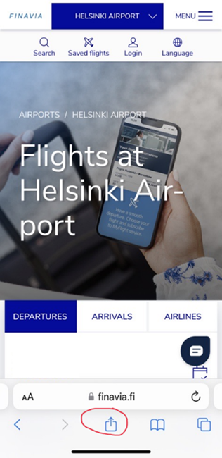 Press the Share button at the bottom of your browser when you have a webpage for departing or arriving flights open.