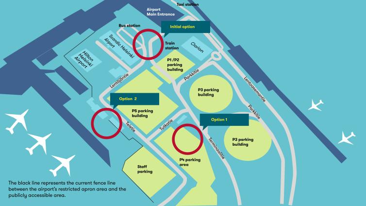 Map of Vantaa Light Rail's final stop options