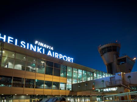 Helsinki airport at dark time.