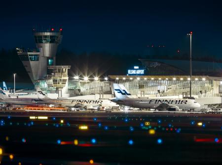 Helsinki Airport at night time.