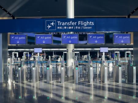 Security control for transfer passengers at Helsinki Airport.