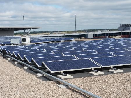 Solar panels on the roof of Helsinki Airport.