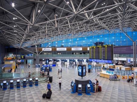 Departure hall at terminal 2, Helsinki Airport.
