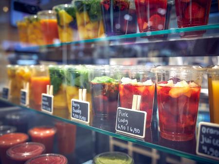 Helsinki Smoothery's products on a shelf.