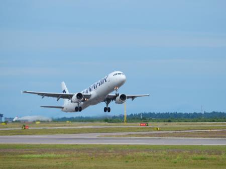 An airplane departures