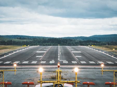 Picture of a runways with lit runways lights