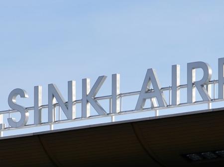 Close up of Helsinki Airport sign.