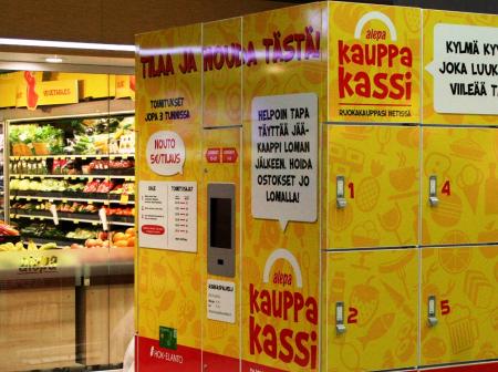 An automat where people can collect their pre-purchased groceries.