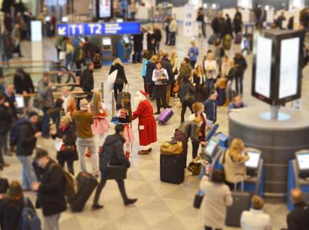 Santa Claus at Helsinki airport's busy departure hall.