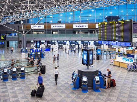 A departures lobby at Helsinki-Vantaa airport.