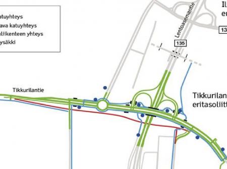 Kartta, joka näyttää vaihtoehtoiset ajoreitit.