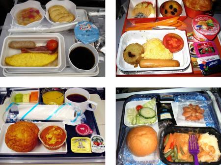 Side-by-side pictures of airline meals.