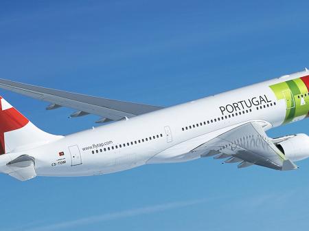 Tap Portugal airplane on a flight.