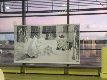 A moomin themed painting at airport.