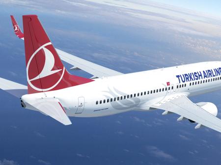 Turkish airlines airplane on a flight.