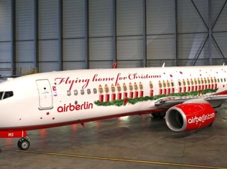 An Airberlin airplane in a hangar.