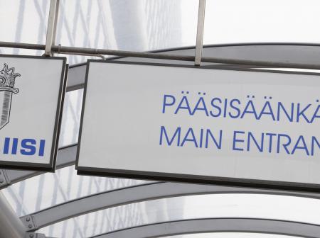The entrance sign of police station at Helsinki Airport.