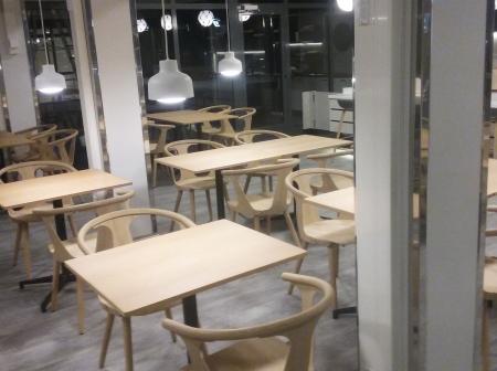 Coffee shop tables and chairs.