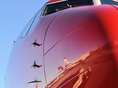 Norwegian air lentokoneen nokka.