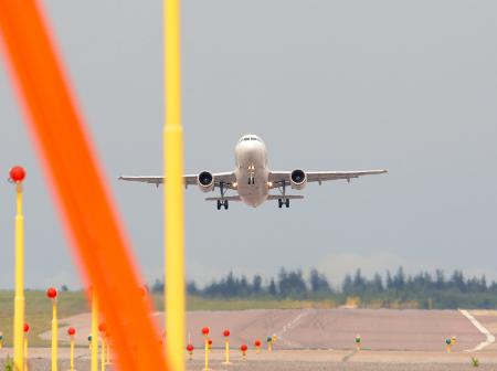 An airplane taking off.