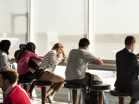 People awaiting for flight.