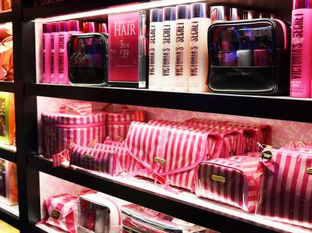 Victoria Secret products on a store shelf.