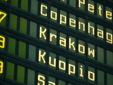 Airport flight information screen.