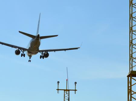 An airplane landing.