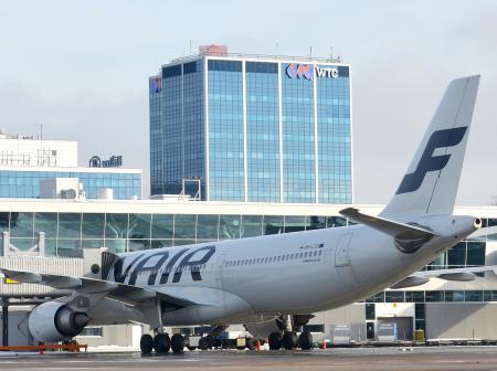 A Finnair airplane at airport.
