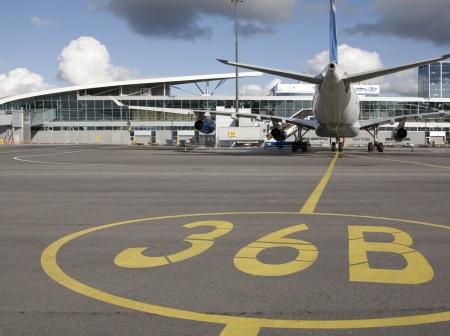 An airplane at Helsinki Airport.