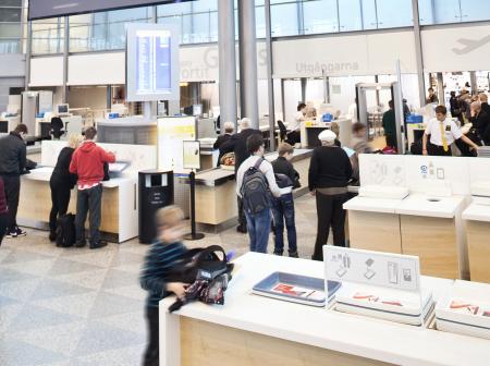 A security check lane at Helsinki Airport.
