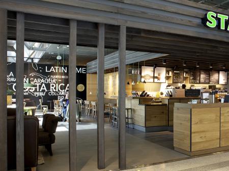 A storefront of Starbucks cafe.