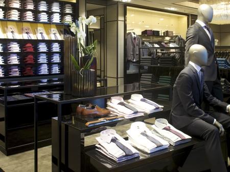 Mens dress shirts in Hugo Boss store.