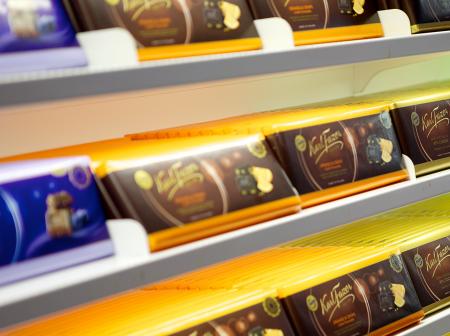Fazer chocolate barss on shelves.