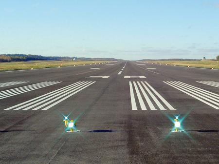 Close up of airport runway.